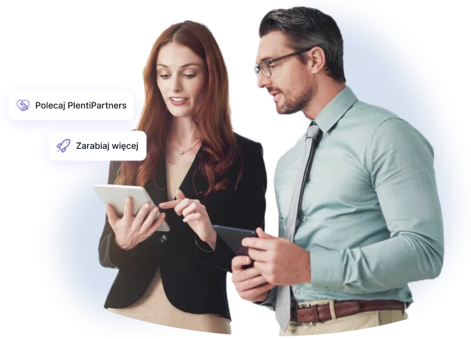 Dwoje partnerów PlentiPartners dzieli się kodem polecającym